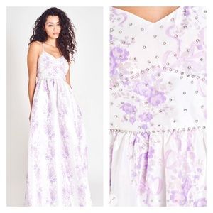 LOVESHACKFANCY Alta Maxi Gown Purple Floral Rhinestone Straps and Bodice SZ 4